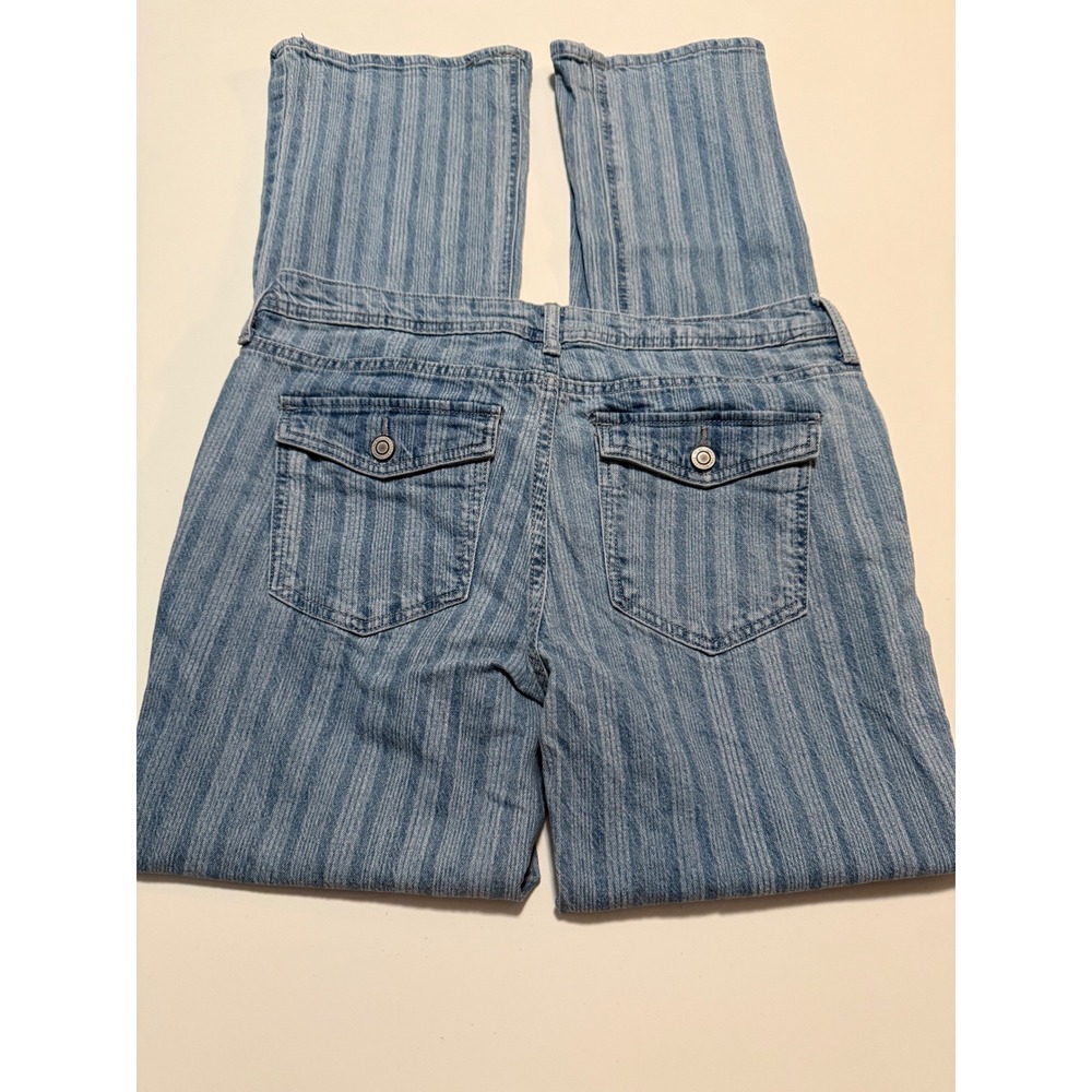 No Boundaries Jeans Womens 8 Blue Pinstripe Low Rise Flare Y2K Bootcut Denim